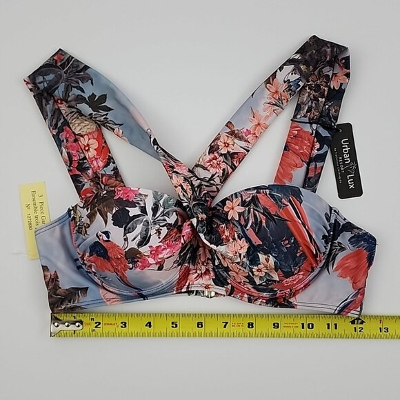 Urban Lux Resort Women's 3 Piece Bikini Sarong Tropical Silver Pink Print Size S - Picture 9 of 16